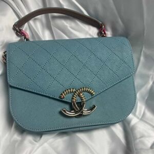 Chanel Unbranded Quilted Light Blue Top-Handle Bag